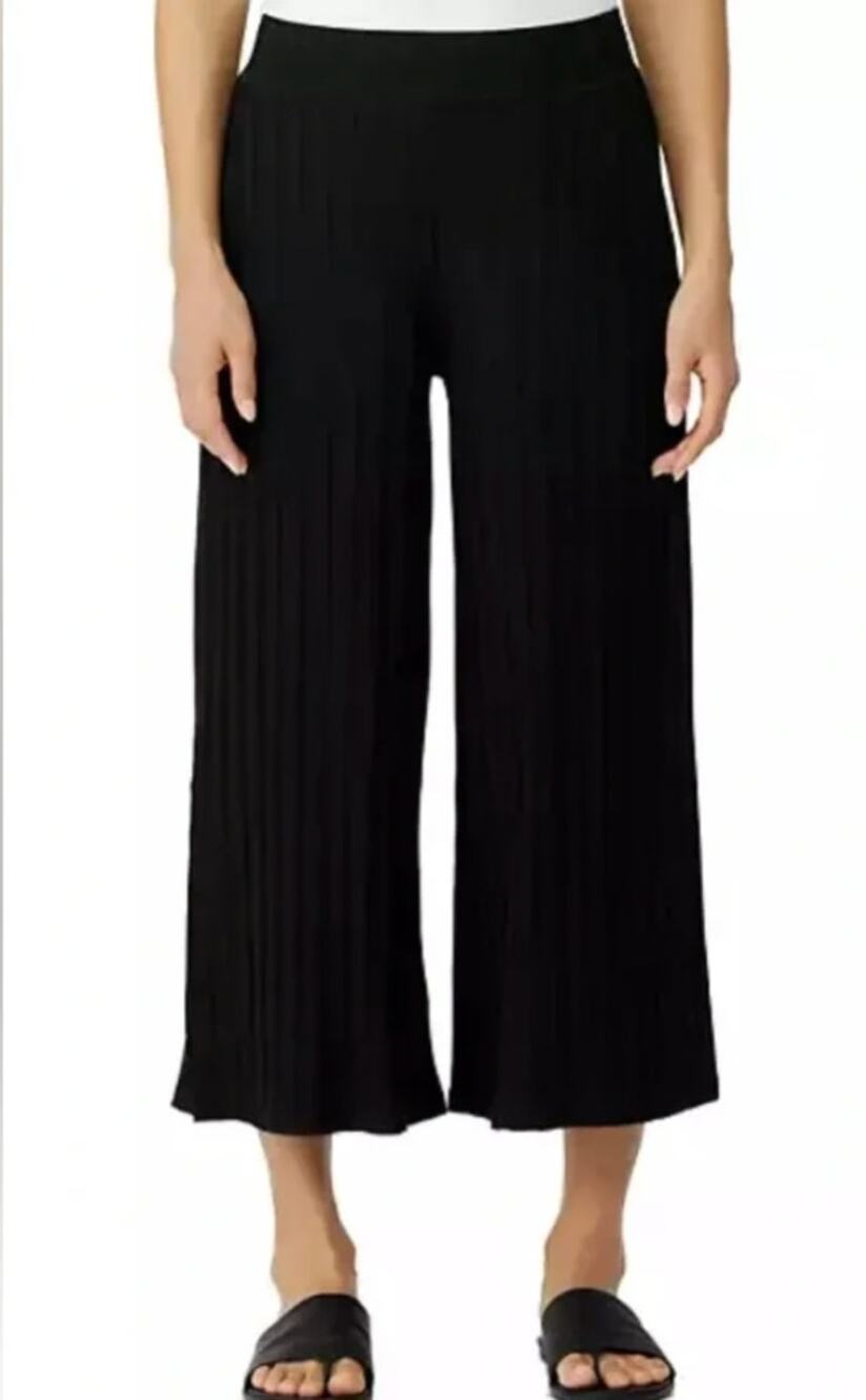 Eileen Fisher Cropped Rib-Knit Pants Black Medium